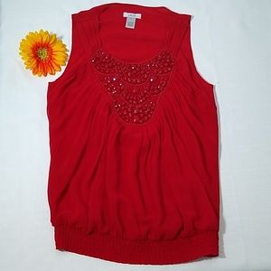 Cache red sleeveless beaded top - XS